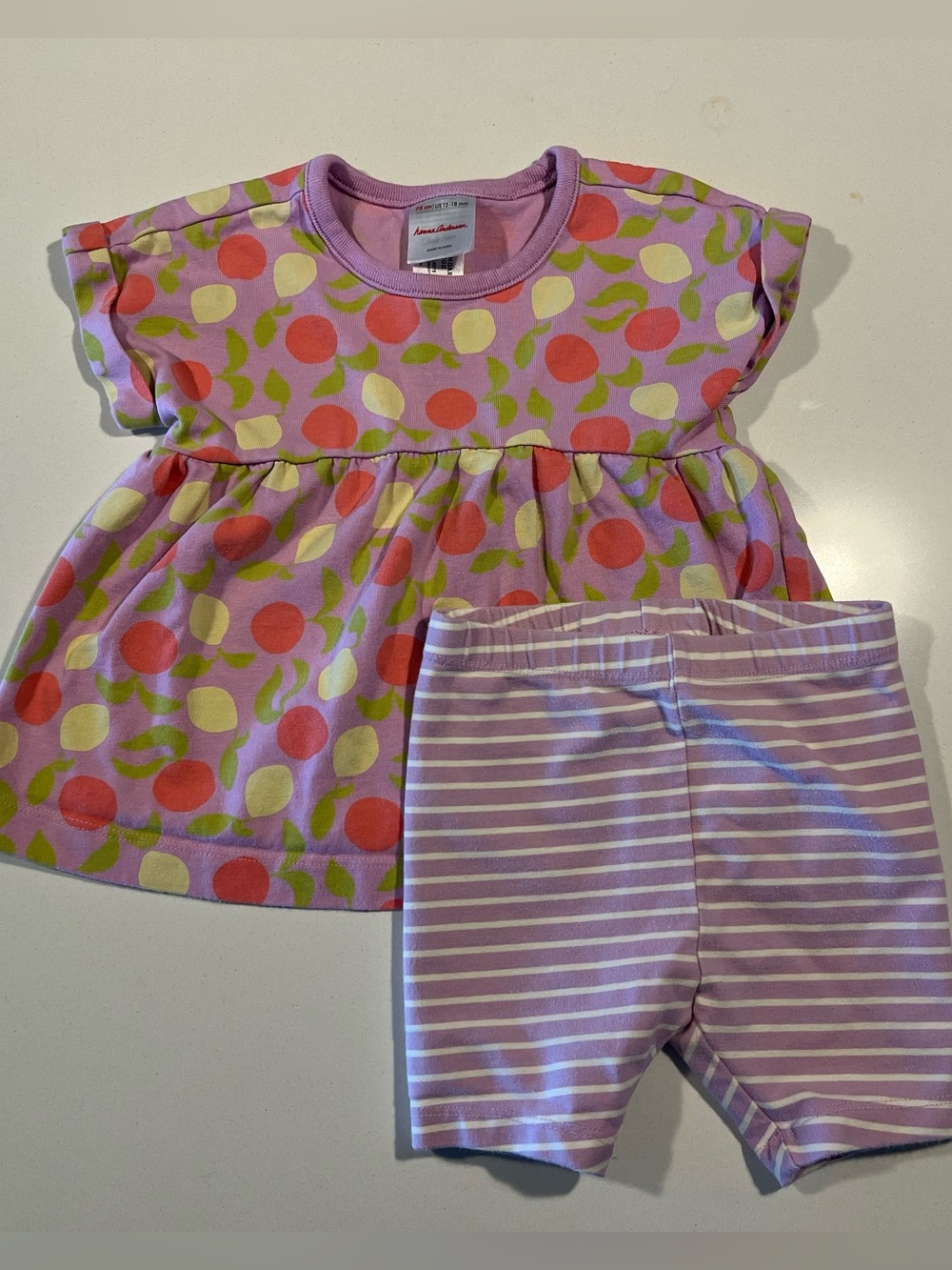 Hanna Anderson Purple Baby Top & Striped Shorts Set